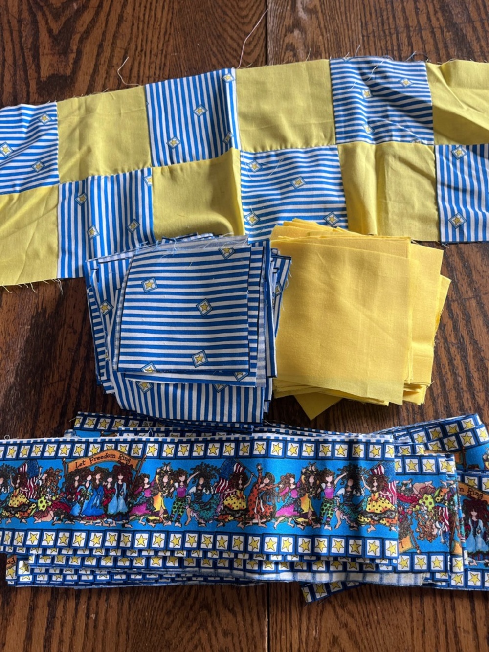 Blue & Yellow Quilting Fabric Bundle started patchwork quilt